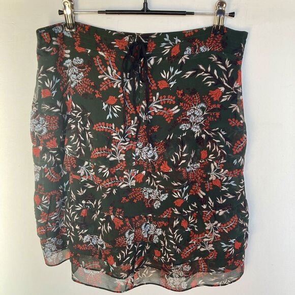 MAJE Women's Jerkita Floral Print Crepe Ruffle Mini Skirt  Asymetric Hem Sz 36/S - Picture 8 of 11